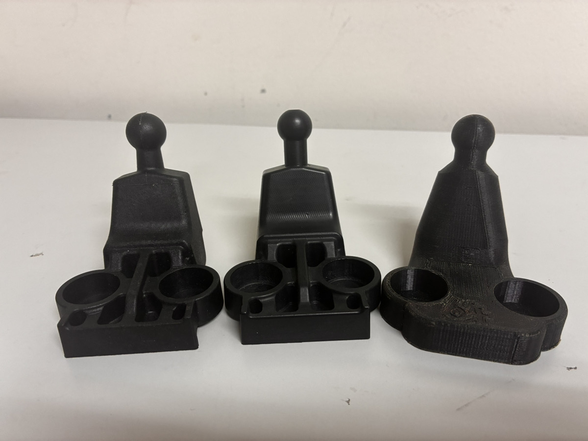 ショートミラーステー 金型製・CNC加工・3Dプリント製 比較